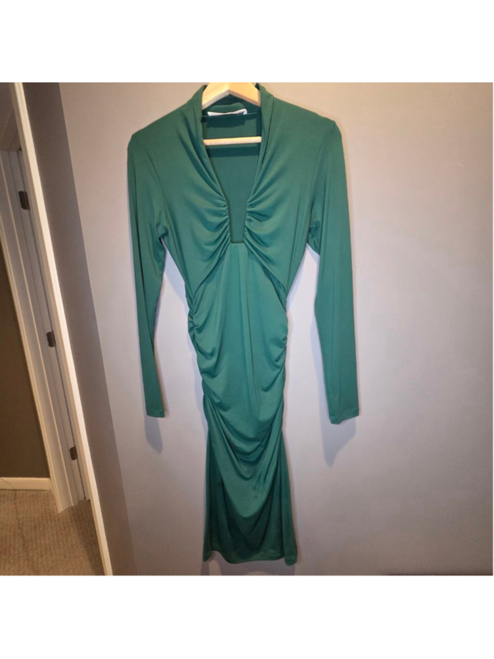 Women's Susana Monaco Green Long Sleeve Ruched Bodycon Midi Dress Small